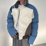 Retro Stand Collar Winter Jacket Men Zip Up Patchwork Cotton-padded Lightweight Parkas Spring Unisex Loose Autumn Short Outwear