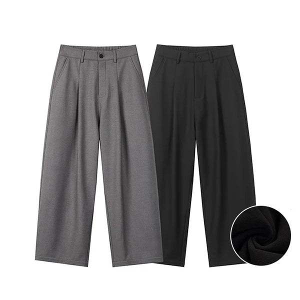 autumn winter plus velvet casual trouser men fashion loose thicken straight suit pant office man trousers urban fashion pants