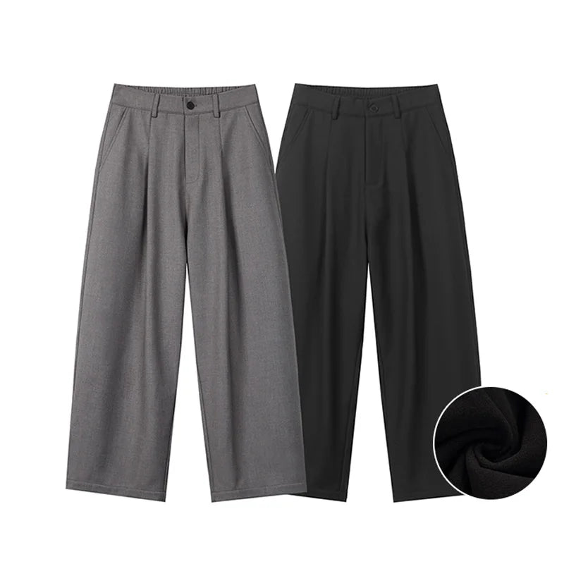 autumn winter plus velvet casual trouser men fashion loose thicken straight suit pant office man trousers urban fashion pants