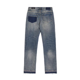 hole ripped retro straight spliced mens jeans streetwear washed pcoekts distressed denim trousers loose hip hop jean pants unique jeans style 521