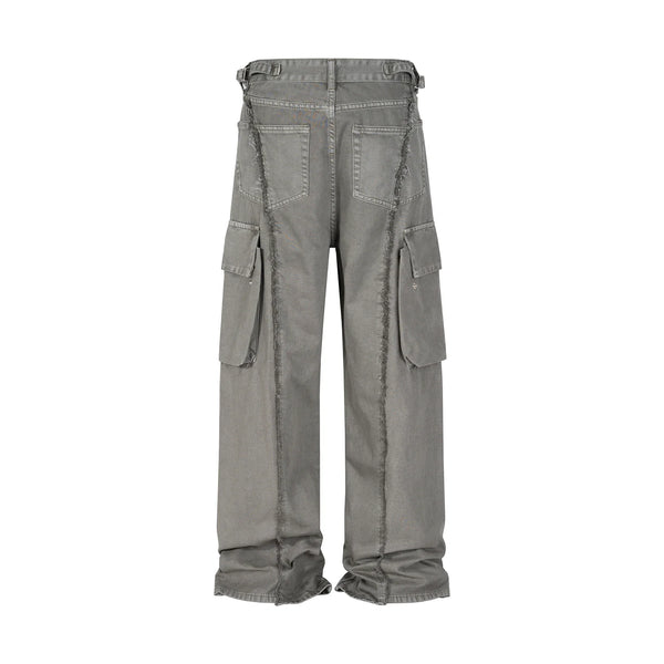 y2k streetwear tassel multi pocket jeans for men straight solid baggy cargo pants pantalones hombre casual denim trousers 1 utility cargo pants