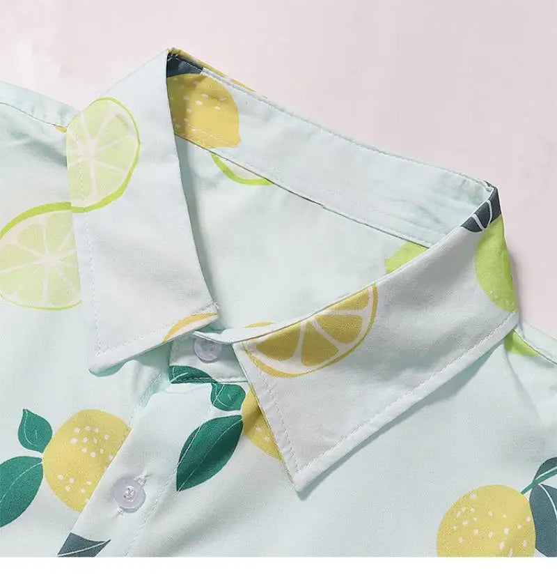Hawaiian Beach Style Casual Clothes Loose Tops Fruit Print Refreshing Feeling Summer Short Sleeve