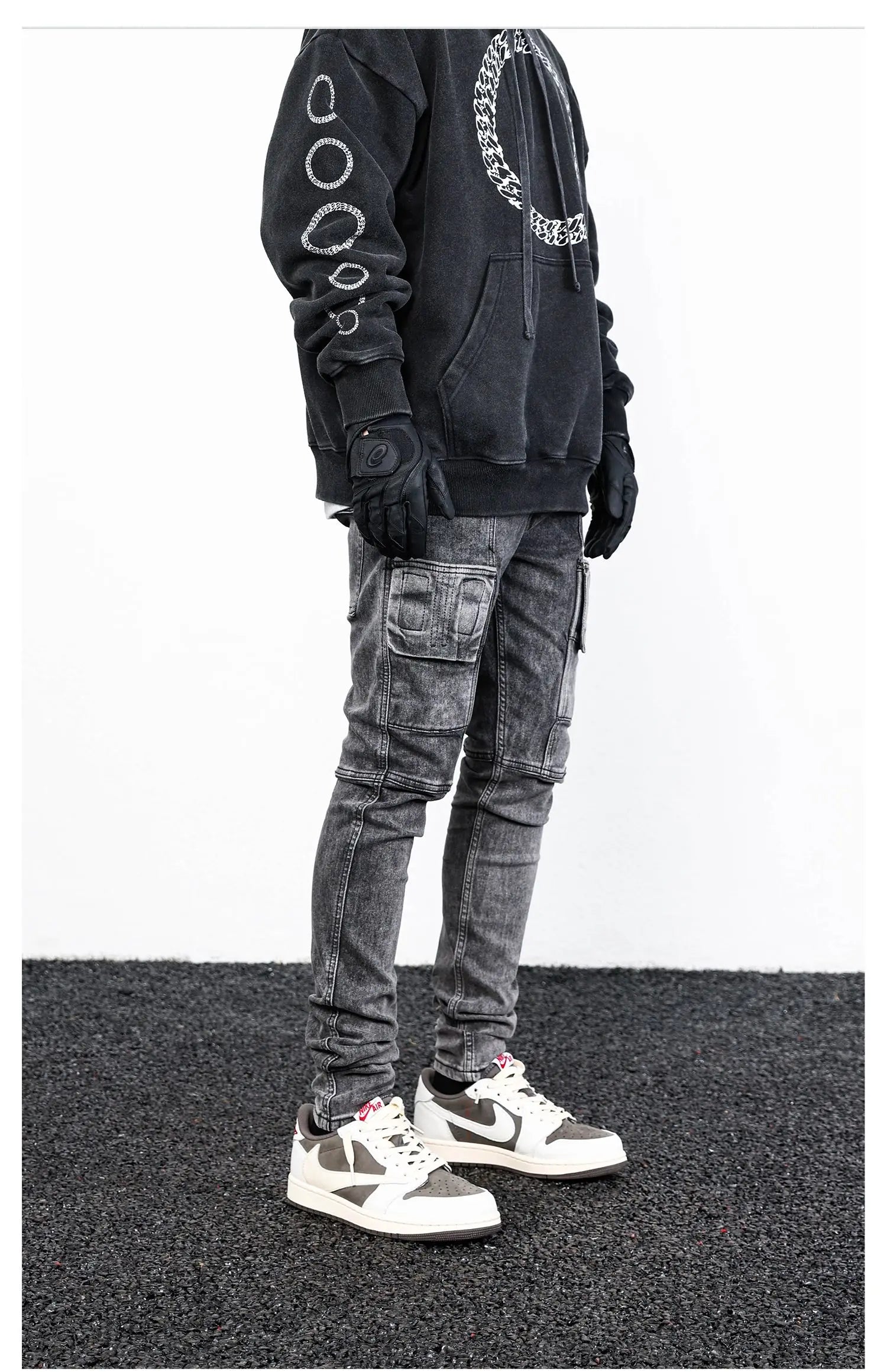 side pocket denim retro jeans mens biker zipper jean trousers hip hop fashion high street slim fit pants joggers y2k men s jeans unique joggers style 2935