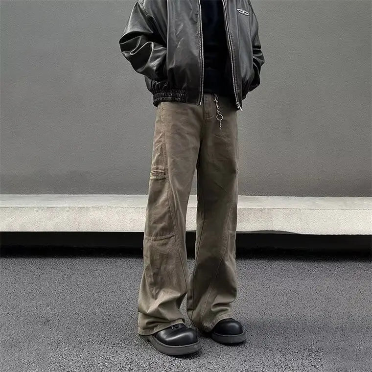 american high street retro men and women trendy straight work pants couple spring and autumn hip hop loose casual pants y2k clean everyday pants