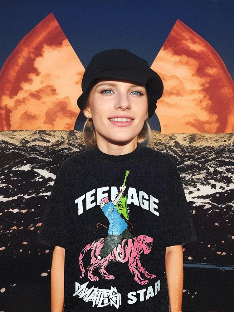 urban glitch graphic shirt with sadcore flame manga fusion