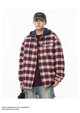 Winter Quilted Thick Plaid Hooded Jacket Men Wmen Streetwear Fashion Oversize Loose Casual Hoody Jacket Padded-cotton Parka Coat