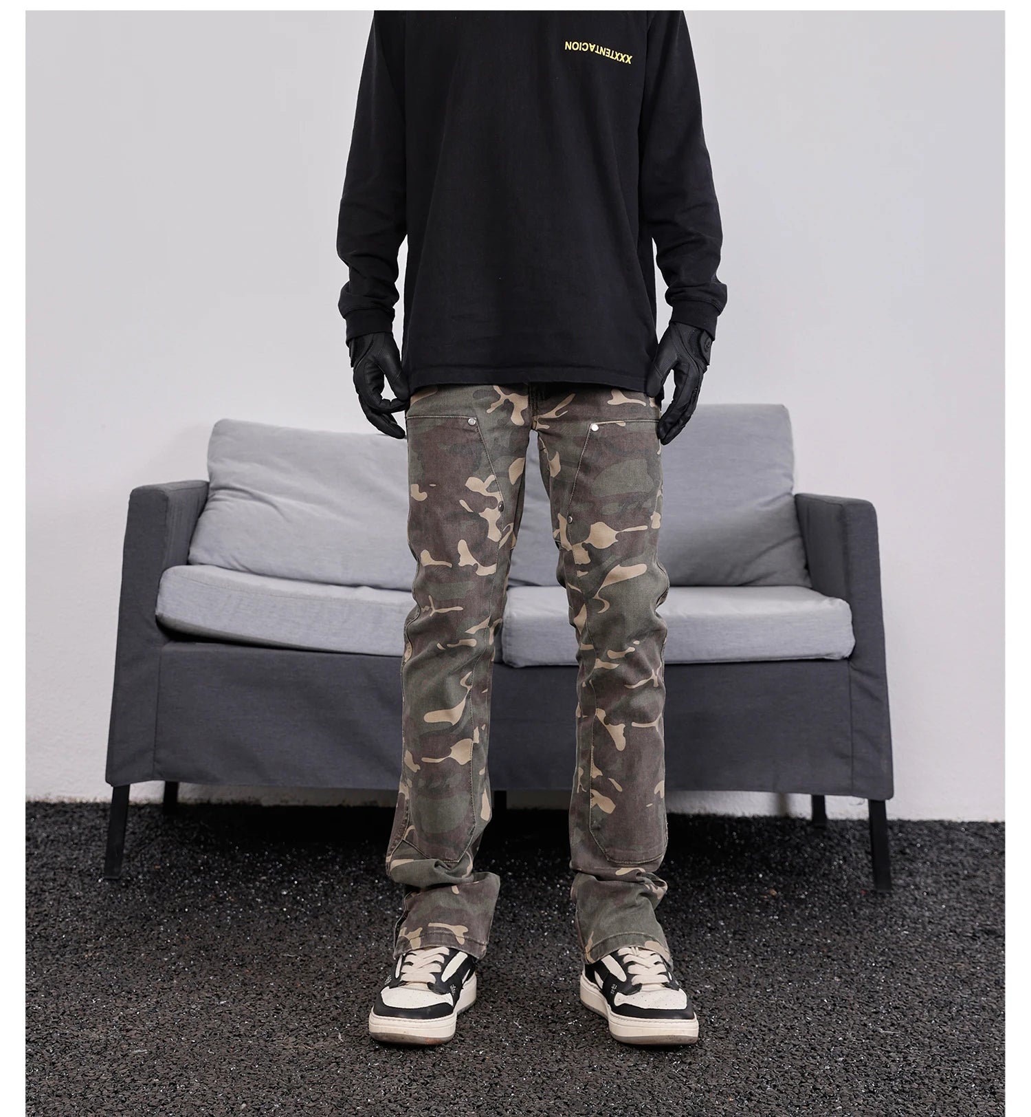 mens hip hop streetwear denim pants fashion camouflage pants 2023 harajuku cotton zipper joggers slim fit jeans trousers pants unique joggers style 2720