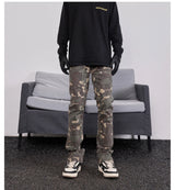 mens hip hop streetwear denim pants fashion camouflage pants 2023 harajuku cotton zipper joggers slim fit jeans trousers pants unique joggers style 2720