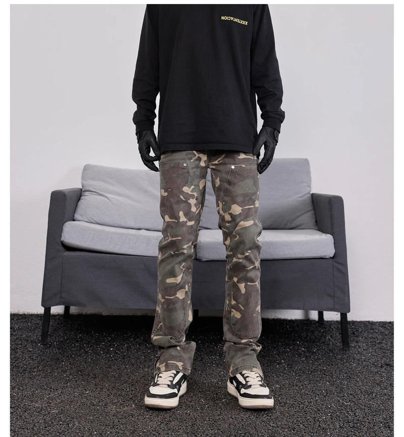 mens hip hop streetwear denim pants fashion camouflage pants 2023 harajuku cotton zipper joggers slim fit jeans trousers pants unique joggers style 2720
