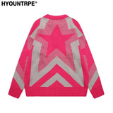 stars knitted sweater unisex harajuku letter embroidery sweater casual pink color pullover streetwear sweaters jumpers knitwear Y2K vintage urban hoodie, high quality cotton pullover, unique limited edition hoodie