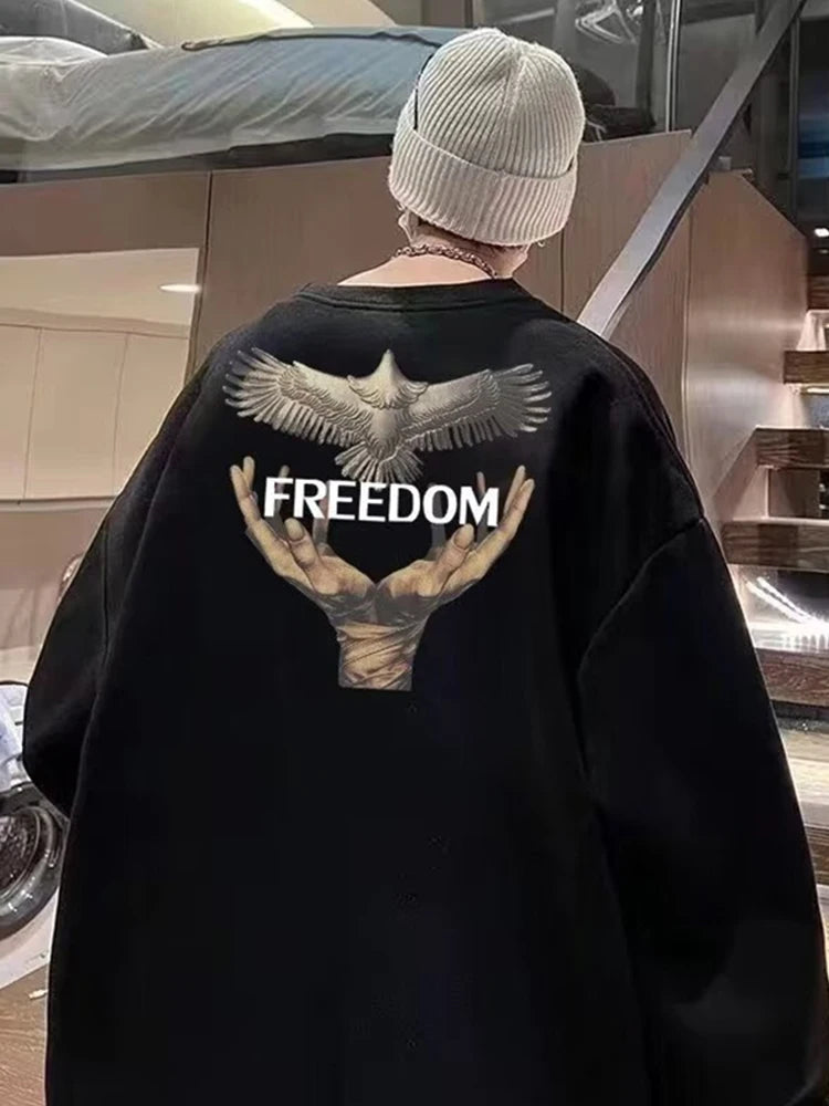 Dove Of Freedom Graphic Printed Men's Crewneck Hoodies Hip Hop Fashion Pullover Sweatshirts Hombre Y2K