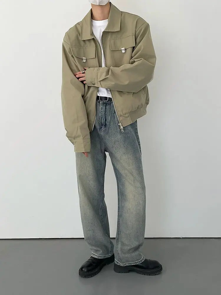 Autumn and Winter Korean Style Season Fashionable Retro Airplane Jacket Men's Loose Street Y2K Niche Shoulder Pad Lapel Jacket