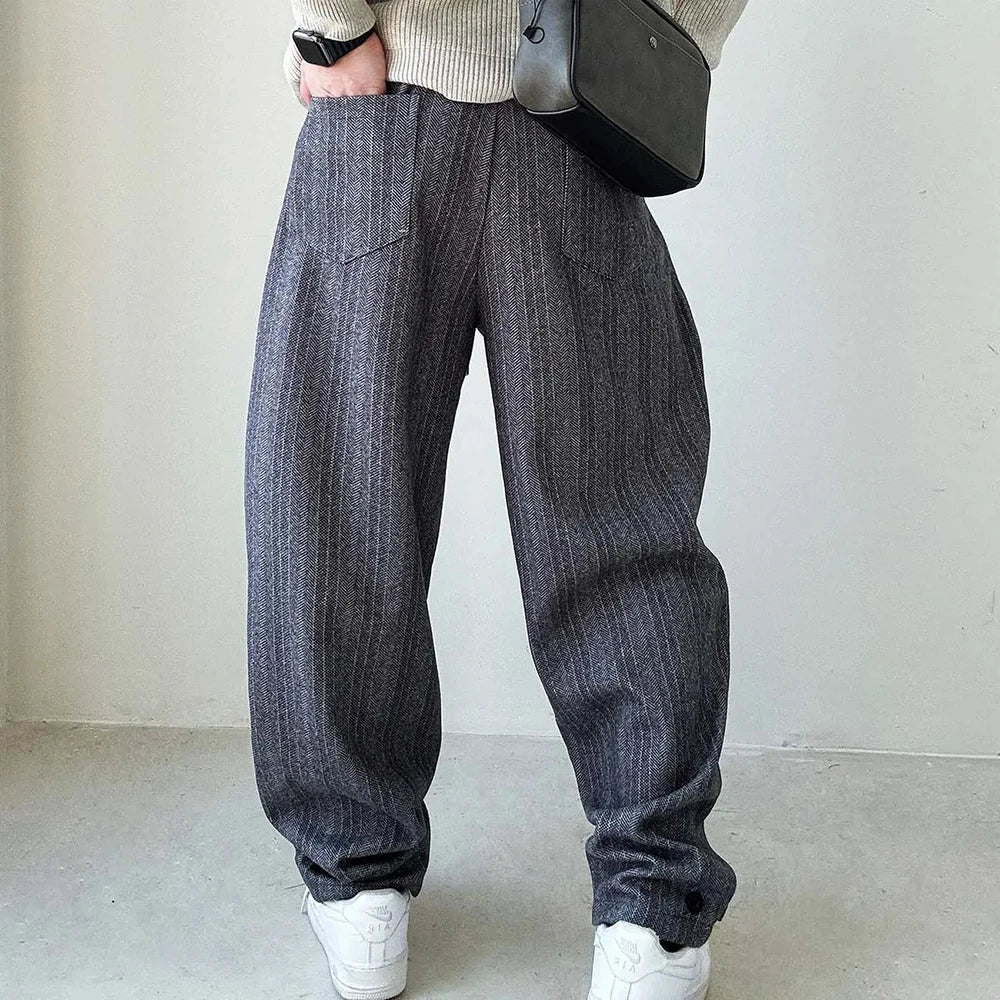 mens pants thick woolen casual pants autumn streetwear fashion personality versatile trend comfort wide leg pants mens clothing unique default style 173