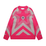 stars knitted sweater unisex harajuku letter embroidery sweater casual pink color pullover streetwear sweaters jumpers knitwear aesthetic street look hoodie, urban wear with bold artwork, trendy hip hop style outerwear