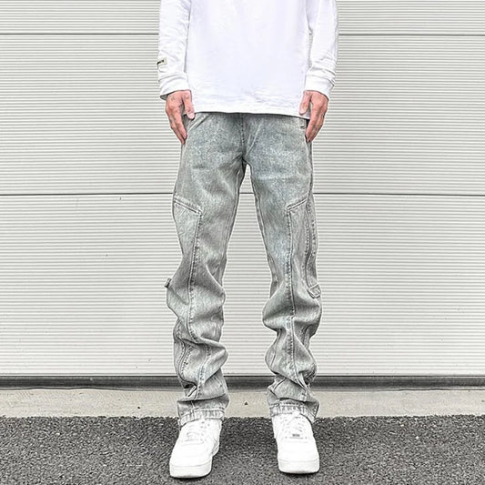 side long zipper open denim jeans mens elastic waist straight biker trousers jeans fashion streetwear hip hop jean pants joggers relaxed fit joggers
