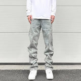 side long zipper open denim jeans mens elastic waist straight biker trousers jeans fashion streetwear hip hop jean pants joggers relaxed fit joggers
