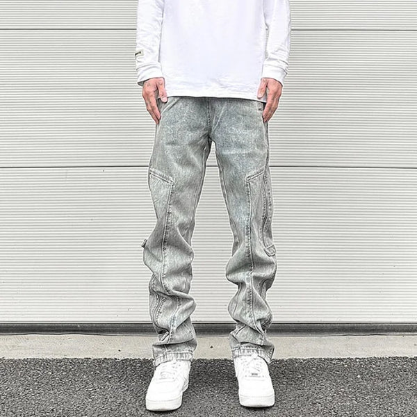 side long zipper open denim jeans mens elastic waist straight biker trousers jeans fashion streetwear hip hop jean pants joggers relaxed fit joggers