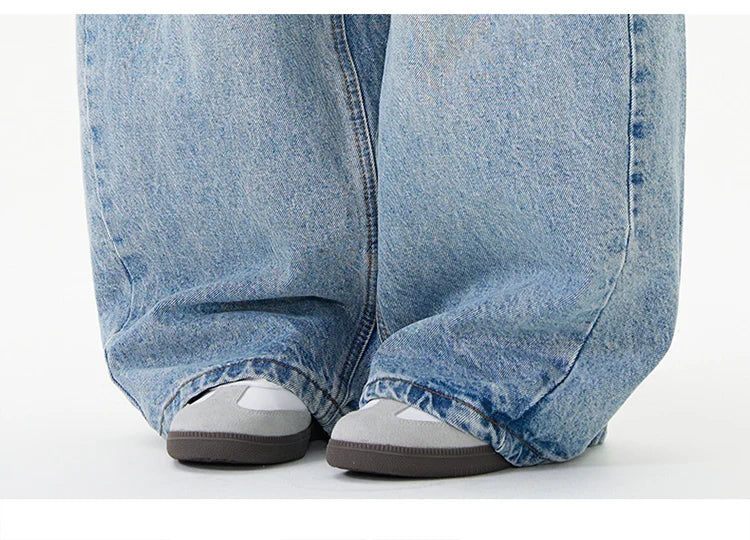 Men Women American Streetwear Vintage Washed Denim Loose Casual Wide Leg Baggy Jeans Couple Harem Jeans Trousers