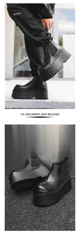 Increase Chelsea Men's Streetwear Fashion Thick Soled Platform Leather Casual Shoes Luxury Designer Boots Shoe for Men