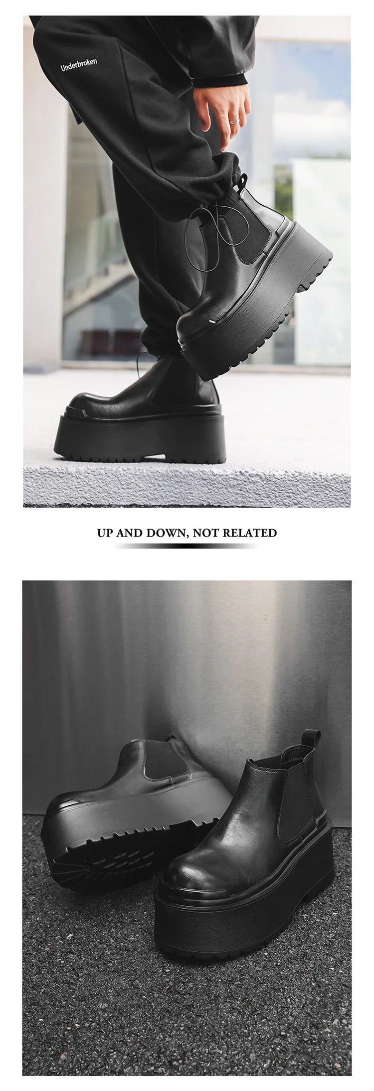 Increase Chelsea Men's Streetwear Fashion Thick Soled Platform Leather Casual Shoes Luxury Designer Boots Shoe for Men