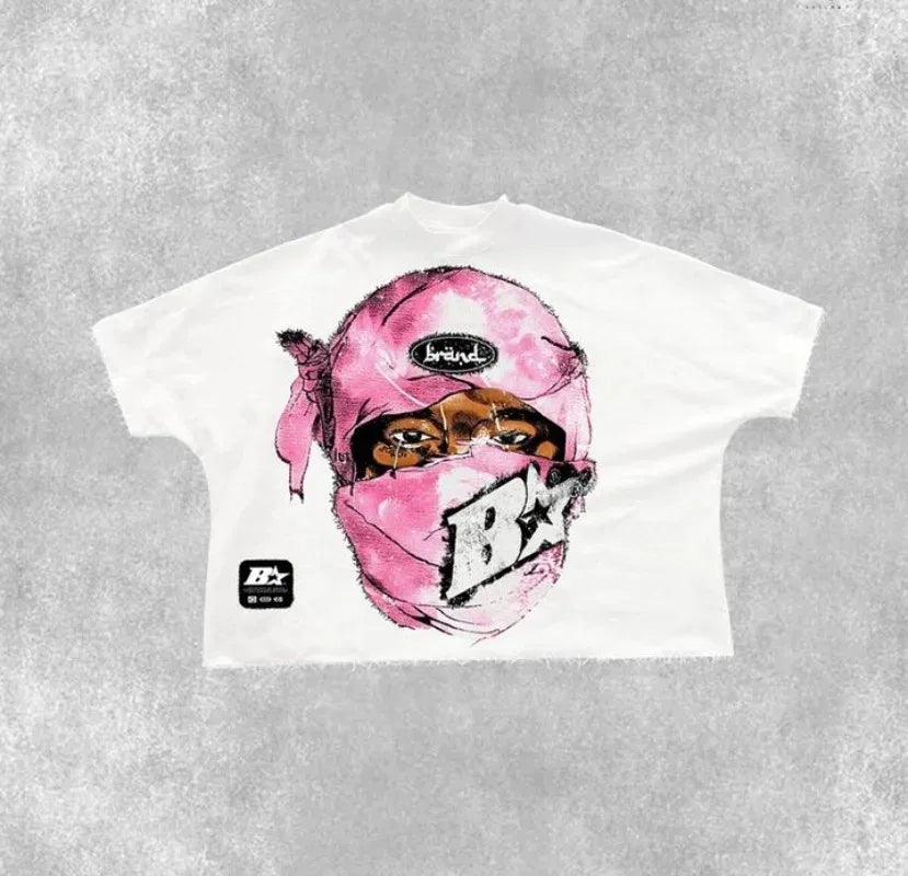 American Summer Street Fashion Brand Anime Print Oversized Half-sleeved Tops Men Y2k Hip-hop Retro Casual Loose T-shirts Women