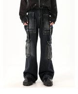 fashion punk rings streetwear loose pants unisex casual multiple pockets wide legs jean pants hip hop joggers men baggy jeans unique joggers style 1502