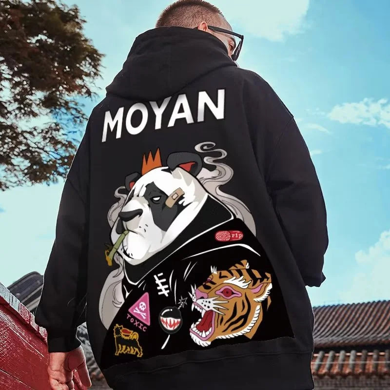 Wicked Panda Funny Graphic Print Men Pullover Hoodies 2025 Autumn Japanese