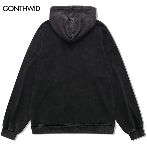 Men Hip Hop Hoodie Streetwear Vintage Skeleton Skull Devil Print Distr