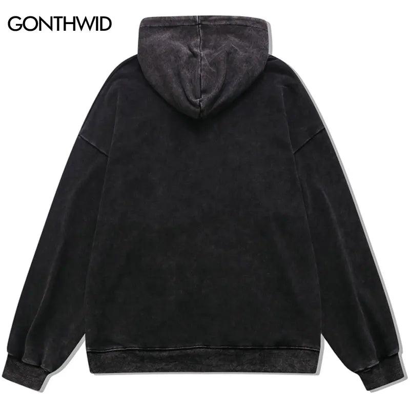 Men Hip Hop Hoodie Streetwear Vintage Skeleton Skull Devil Print Distr