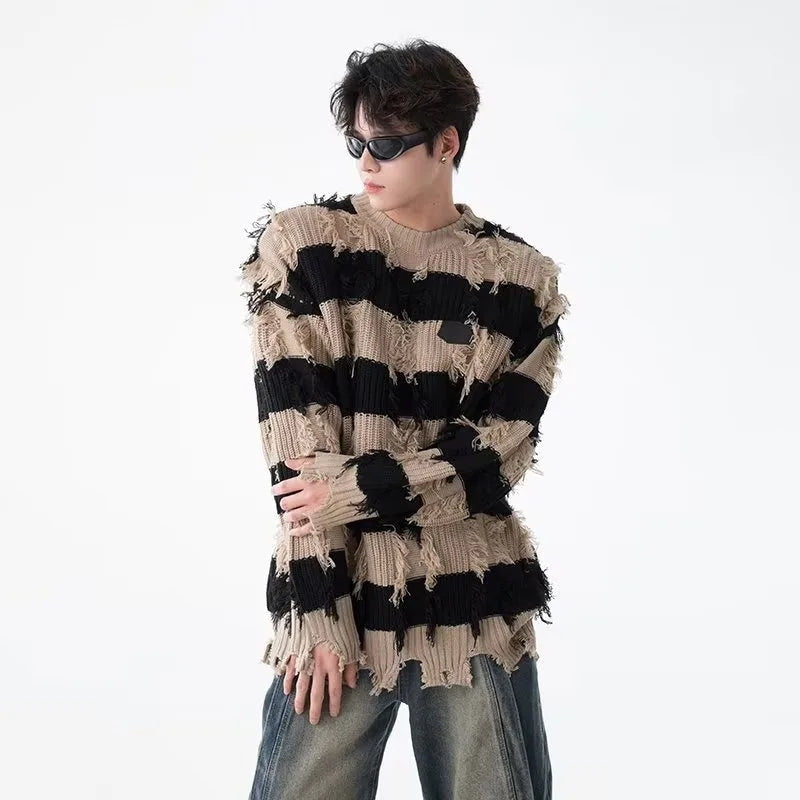 grunge fire sweater, streetwear drip, cozy knitwear for men, oversized grunge aesthetic winter top
