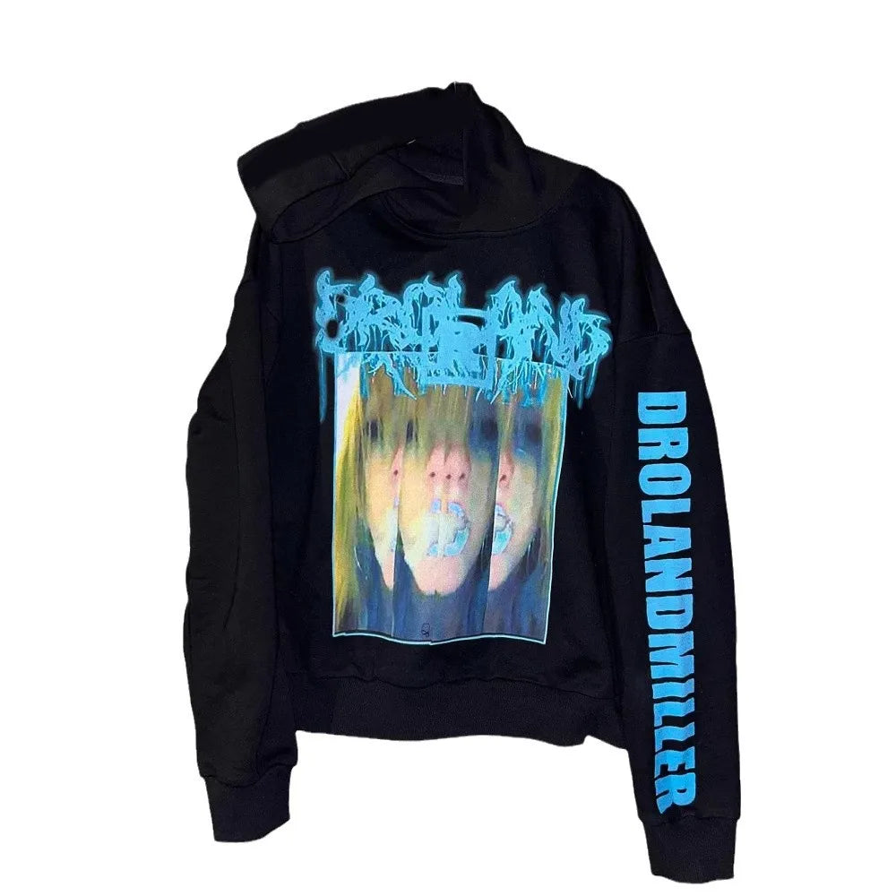 Y2k Long Sleeved Pullover Oversized Sweatshirt Dark Cartoon Hip-Hop Pattern Hoodie Streetwear Fashion Fall Winter Outfit Ootd