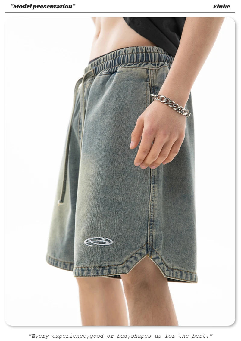 summer distressed denim shorts basic casual streetwear short jeans embroidery baggy hip hop fashion y2k blue bermuda shorts unique jeans style 3453