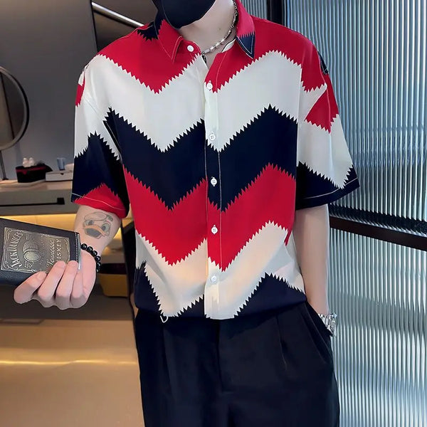 2023 Summer New Light Luxury Fashion Shirt Short-sleeved Men's Tops All-match Men All-match Boutique Clothing Simple Style