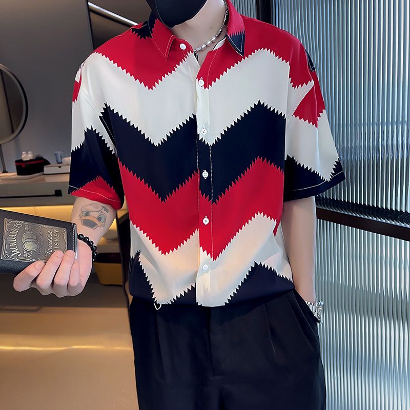 2023 Summer New Light Luxury Fashion Shirt Short-sleeved Men's Tops All-match Men All-match Boutique Clothing Simple Style