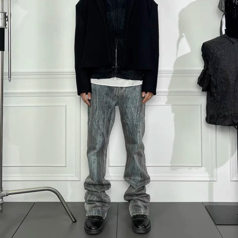 bamboo joint dirty dyed micro flared jeans for men streetwear washed pantalon homme boom cut denim trousers y2k baggy cargos combat utility trousers