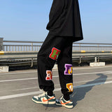 preppy style letter embroidery straight men baggy tracksuit pants y2k clothes sweatpants male drawstring casual long trousers unique joggers style 1066