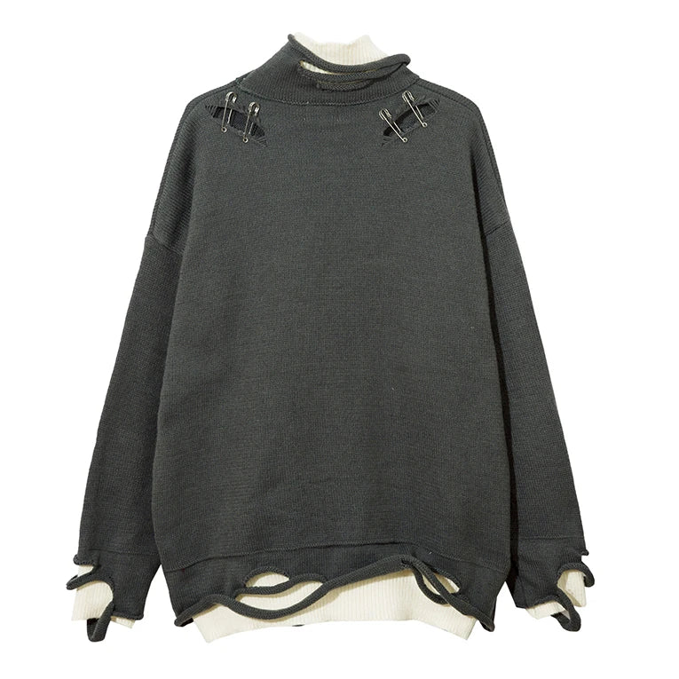grunge pullover streetwear, modern knitwear, cozy fashion fit, stylish street outfit, modern aesthetic appeal
