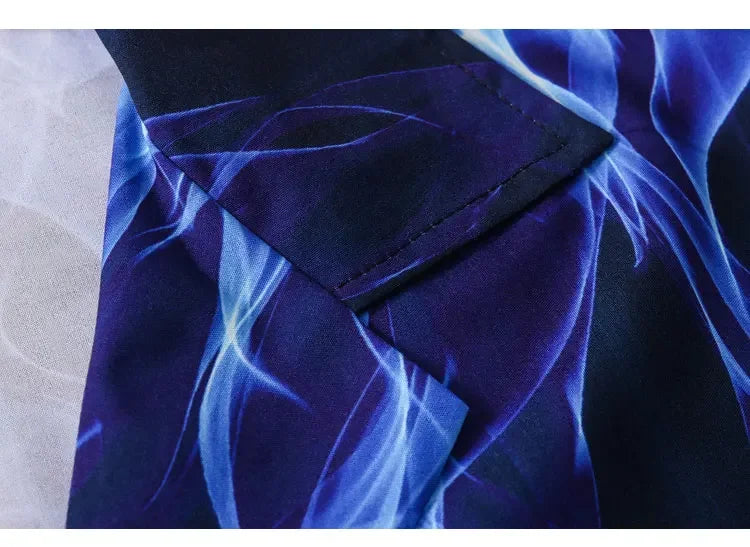 Dark Icon Blue Flame Polo Shirt Men Summer Light Weight Material Hawaiian Shirts Streetwear Men's Shirt