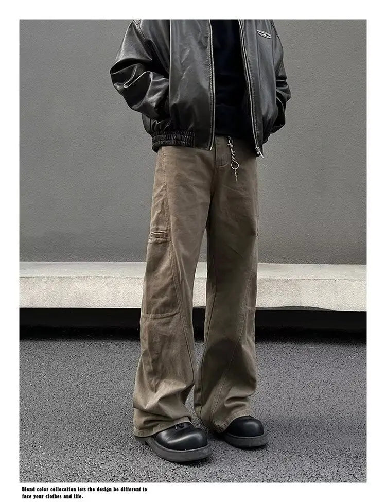 american high street retro men and women trendy straight work pants couple spring and autumn hip hop loose casual pants y2k unique default style 807