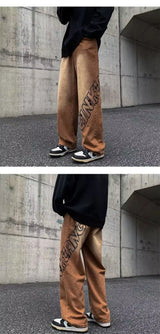 2023 new fashion letter graffiti brown hip hop men baggy jeans pants y2k clothes straight vintage denim trousers pantalon homme unique jeans style 5814