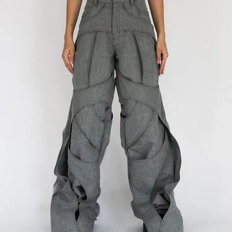 jeans for mens solid color retro work jeans y2k clothes men and women casual floor mopping pants hollow design cotton loose unique jeans style 2619