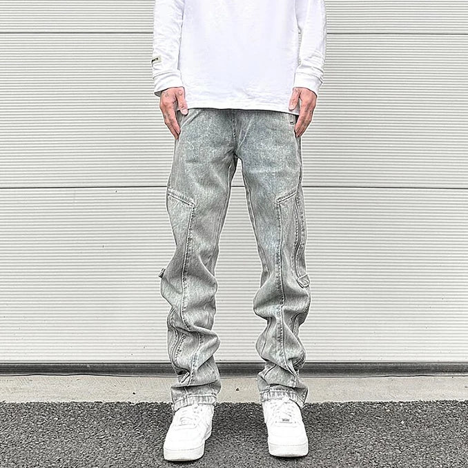 side long zipper open denim jeans mens elastic waist straight biker trousers jeans fashion streetwear hip hop jean pants joggers unique joggers style 2541