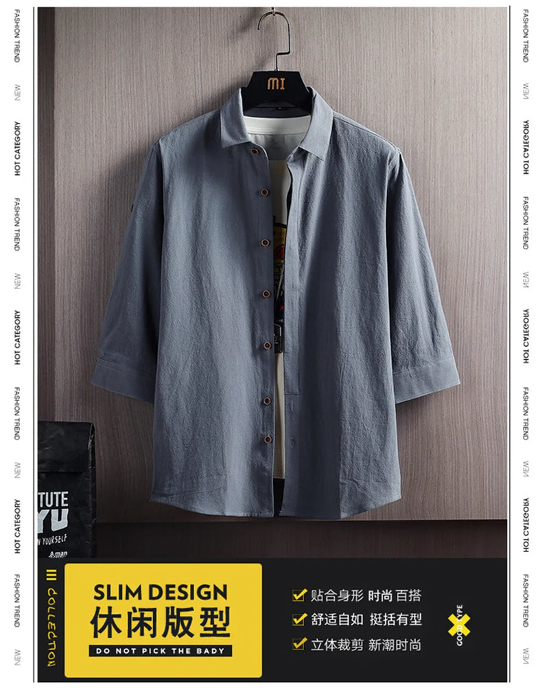 Wetailor New Summer Hot Sale Men's Short Sleeve Shirts Solid Color Easy Care Comfortable Stand-Up Collar Casual Beach Style