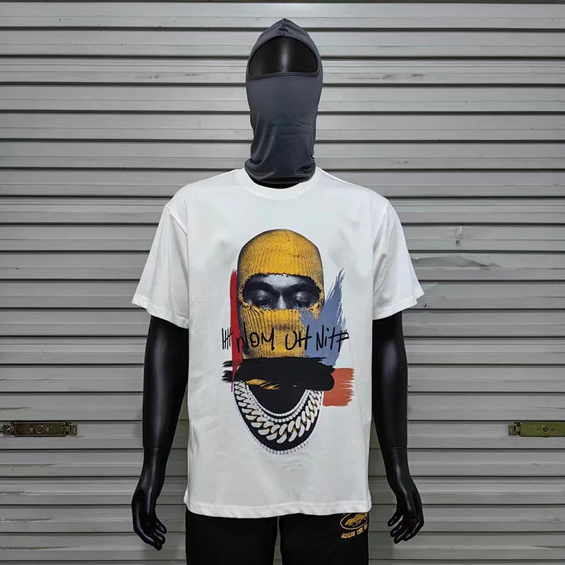 Glitchcore Fashion – High Quality Ih Nom Uh Nit T Shirt Masked Men Letter Printin – Urban Streetwear for Men & Women