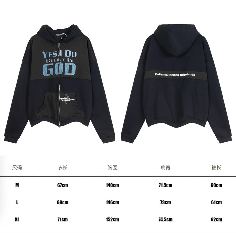 New Arrival ERD Brand Fashion High-Street Letter Print Velvet Short Width zipper Cotton Hoodie Sweatshirt
