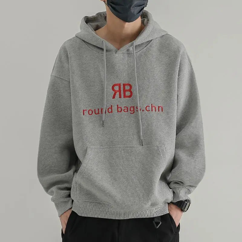 Fashionable Korean Personalized Hooded Sweatshirt Men's Letter Autumn and Winter Tops Japanese Casual Loose Pullover Jacket Tops
