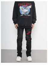 knee ripped patchwork jeans for men hip hop skinny biker taped jean trouser slim fit black denim pants fashion streetwear jogger unique joggers style 3024