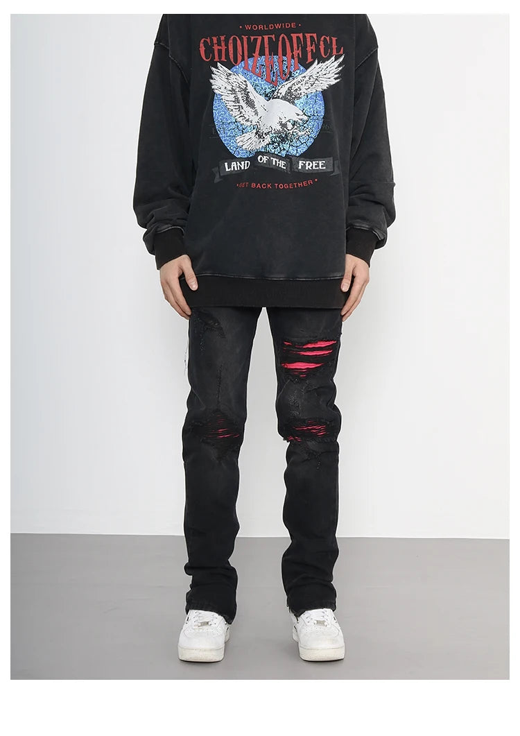 knee ripped patchwork jeans for men hip hop skinny biker taped jean trouser slim fit black denim pants fashion streetwear jogger unique joggers style 3024