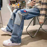 men jeans patchwork multi pocket couple denim pants beggar style cargo pants high street casual male streetwear unique cargo style 2411
