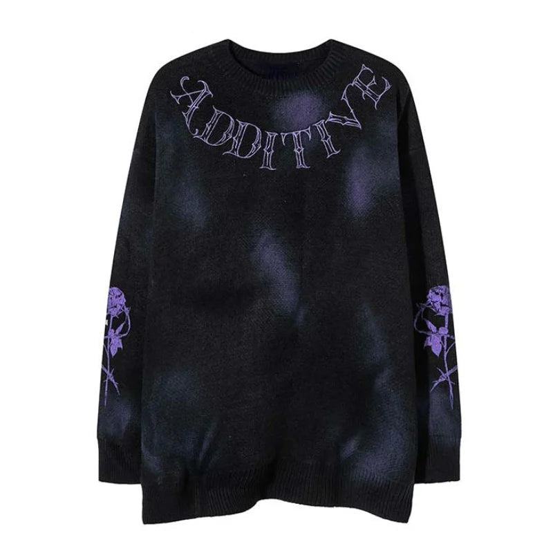 hip hop knitted sweater streetwear mens letter rose printed punk gothic oversized o neck pullover jumpers harajuku loose tops trendy hip hop style outerwear, high quality cotton pullover, unique limited edition hoodie